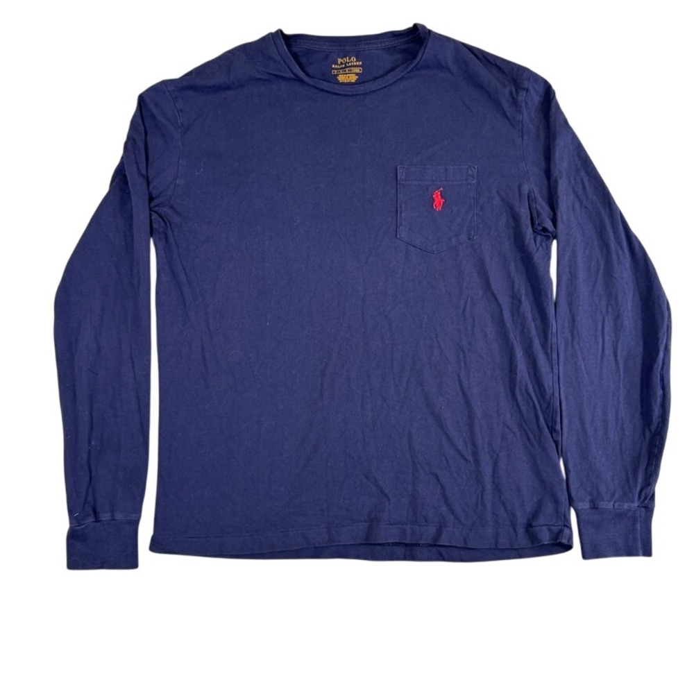 Polo Ralph Lauren Mens Navy Blue Long Sleeve Pocket T-Shirt Red Pony Size M
